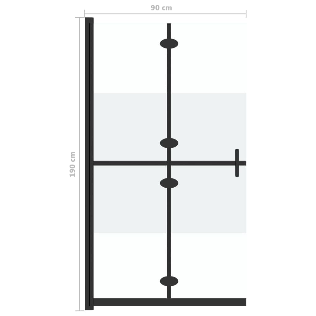 Mampara de ducha plegable de 90 x 190 cm de vidrio templado con marco de aluminio, vidrio semimate, para ahorrar espacio
