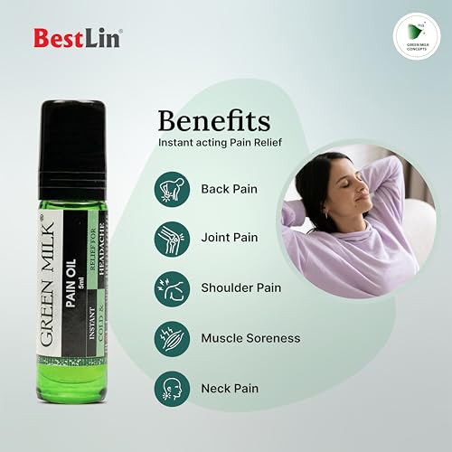Image of Green Milk Pain Oil | Ayurvedic Pain Relief Oil | Natural Herbal Massage for Arthritis, Back Pain, Knee Pain, Muscle Pain & Joint Stiffness - 5ml Pack of 6