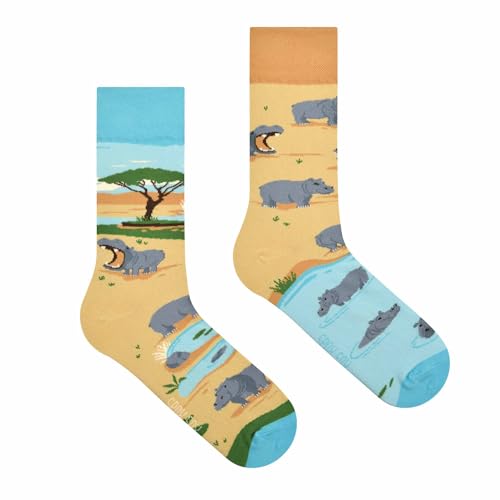Spox Sox Casual Unisex - lustige verrückte bunte Socken für Damen und Herren Gr. 40-43 Nilpferd