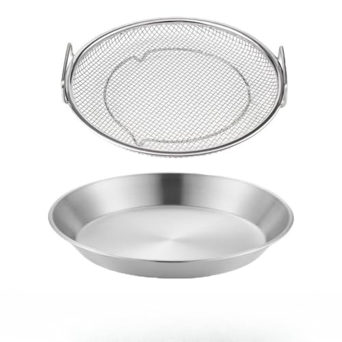 Brfveob ざる ステンレス 平ザル 油きり 水切りザル 盆 平 丸型 浅 足付 卓上ステンレス製の円形フィルターネット、家庭用キッチンやバーベキューで使用する油や揚げ物のフィルターとして使われるプレート、冷却や水切りにも利用できる盤です (格子バスケ