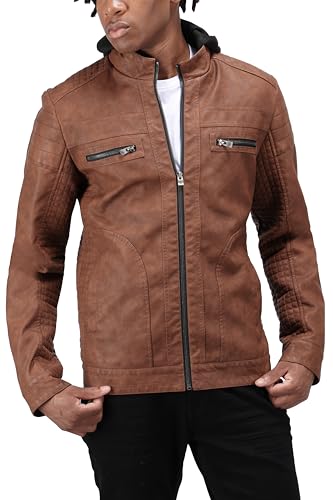 Image of X-Ray Men's Slim Fit Faux-Leather Moto Jacket with Removable Hood