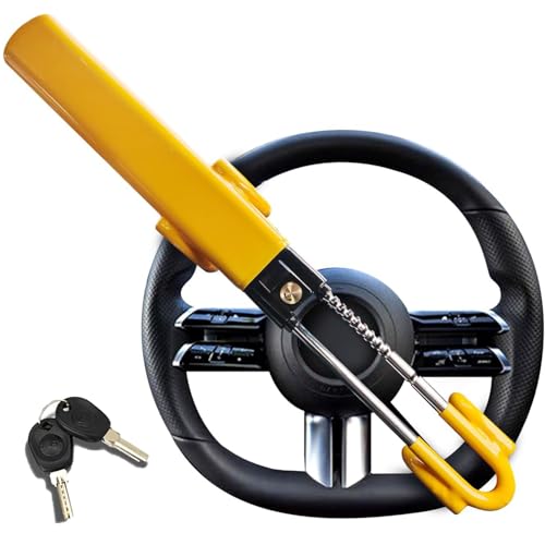 Steering Wheel Lock Twin Bar, Steering Wheel Locks, Car Universal Steering Lock Heavy Duty High Visibility Universal Fit for Cars, SUVs, Motorhomes, Caravans, 2 Keys