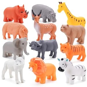 12 PCS Baby Badewannenspielzeug ab 1 2 3 Jahre, Safari Badespielzeug Baby ab 4 Jahre Junge Mädchen, Tiere Figuren Wasserspielzeug ab 6 Monate, Kinder Badewannen Geschenk Mit Einer Aufbewahrungstasche