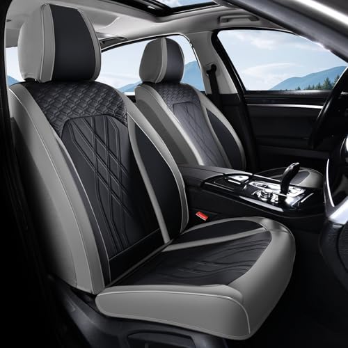 Image of FLORICH Car Seat Covers Front Seat Waterproof Faux Leather Seat Covers for Cars Premium Breathable Car Seat Protector Interior Covers Non-Slip Universal Fit for Most Car Truck SUV, Gray&Black