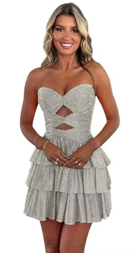 Sparkly Sequin Homecoming Dresses 2025 Short A Line Mini Prom Dress for Teens Tiered Cocktail Party Gown LL-M091