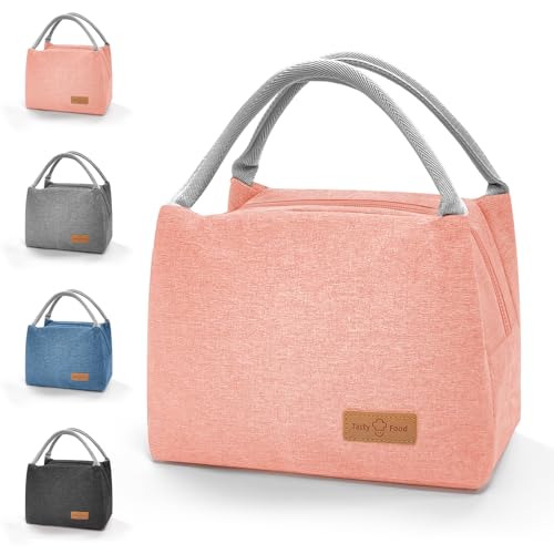 TAIVIN Bolsa Isotermica Pequeña,Tartera Comida Trabajo,Bolsa para el Almuerzo Aislada con Forro Interior de Aluminio para el Colegio,la Oficina,el Picnic y Viajes Cortos (Rosa,L)
