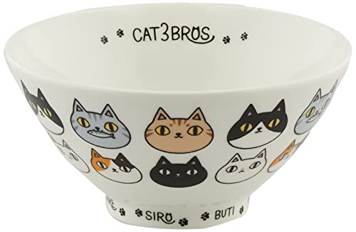 セラミック藍 猫3兄弟 飯碗 顔 23124 φ11.8×h6.1cm