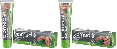 Biomed Gum Health 98% Dentifricio naturale | Rinforza e protegge la gengiva | Oli essenziali di salvia eucalipto rosmarino e cedro, vegano, privo di SLES 100 g (Confezione da 2)