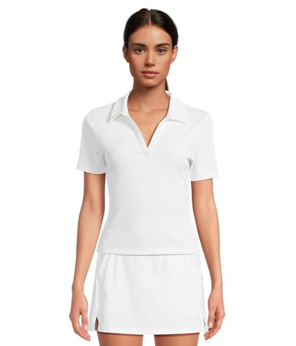 Travismathew Women'S Moveknit Short Sleeve V-Neck Polo White Small