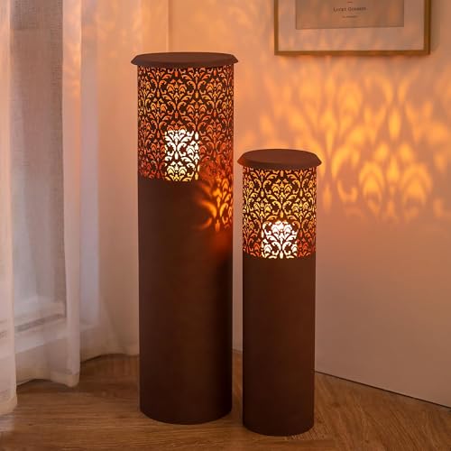 Inweder Bougeoir Grande Extérieur pour Jardin: 80/60,5 cm Lampadaires Colonne Rouillé avec 21cm Piquet pour Decoration Terrasse Entrée Salon - 2 Pcs...