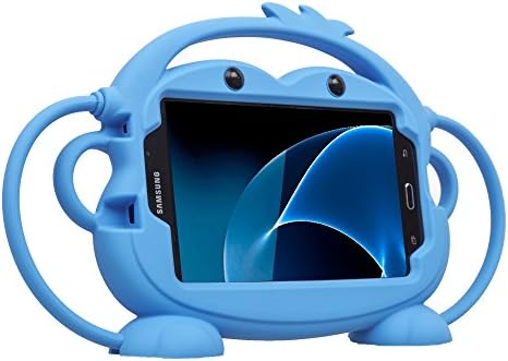 Kids Case for Samsung Galaxy Tab A/3/3 Lite/4 7.0 inch Tablet - CHINFAI [Double-Faced Monkey Series] Shock Proof Silicone Handle Stand Protective Cover for Samsung 7" Tablet (Blue)