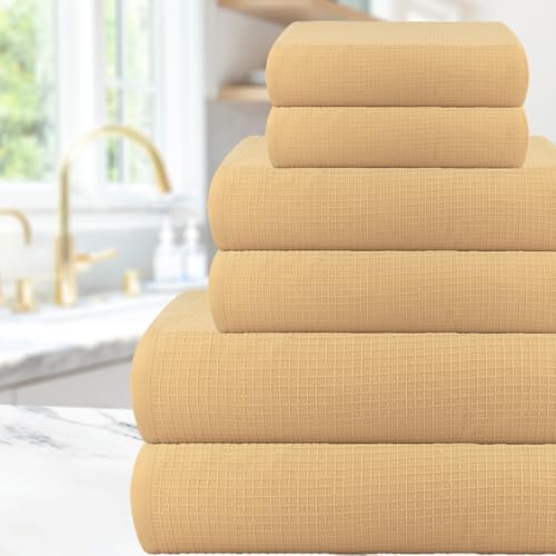 Image of Casa Copenhagen, Egyptian Cotton - Waffle Terry Towel 6 Piece Set, Includes 2 Bath Towels 2 Hand Towels 2 Washcloths - Beige