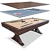 Freetime Fun 7 FT 3 in 1 Multi Game Pool Table with Dining Top Pool Table Ping Pong Table Combo, Includes Accessories and Tennis Paddles.