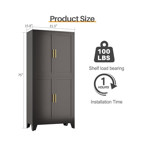 75 h black metal bathroom storage cabinet kitchen pantry cabinet with doors and 3 adjustable shelves freestanding cupboard steel file cabinet for home office bedroom  urban country home decor