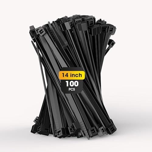 14 Inch Zip Ties Heavy Duty 100Pack Cable Ties 200 LBS Tensile Strength Wire Ties for Garden Farm Home and Office