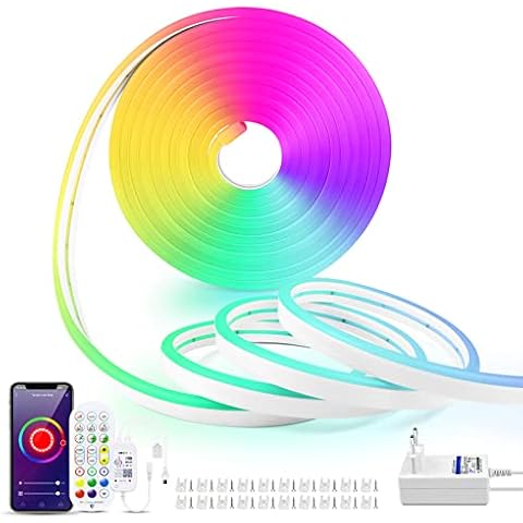 12V 5M RGB Neon Streifen, IP65 Outdoor wasserdicht RGB Neon LED Streifen, Tuya APP WiFi Verbindung und funktioniert mit Alexa für Spielzimmer Neon Zeichen Deko Beleuchtung Cover
