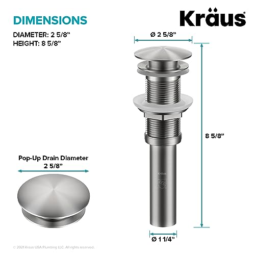 Kraus Bathroom Sink Pop-Up Drain Assembly in Matte Black for Vessel Sinks and Sinks Without Overflow, with Extended Thread for Thicker Countertops, PU-L10MB by Kraus - Image 3