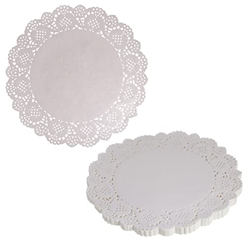 DBOO 100 Pcs White Round Cake Decorating Pads Lace Paper Doilies for Plates Cupcake Cakes Biscuits Placemat (100 Pack - 8.5inch/21.5cm)