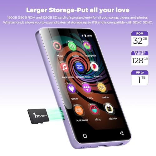 Image of 160GB MP3 Player with Bluetooth and WiFi, innioasis Music Player with Spotify,Pandora,Amazon Music,4 inch Touch Screen Android MP4 MP3 Player for Kids with Libby,Audible,Spotify Kids(Purple)