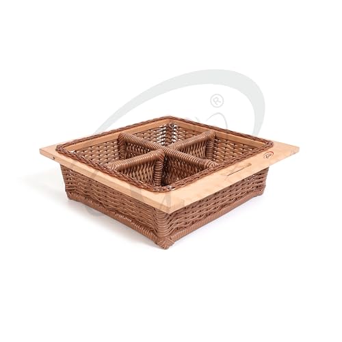 Image of Wicker Baskets For Modular Kitchen | Wood-Pvc Pull Out Basket With Handle|Large Square Shape Storage Baskets for Onion, Potato & Fruits (22.25W(564mm)X20Lx6H Inches (Dark Brown(Double Partition)