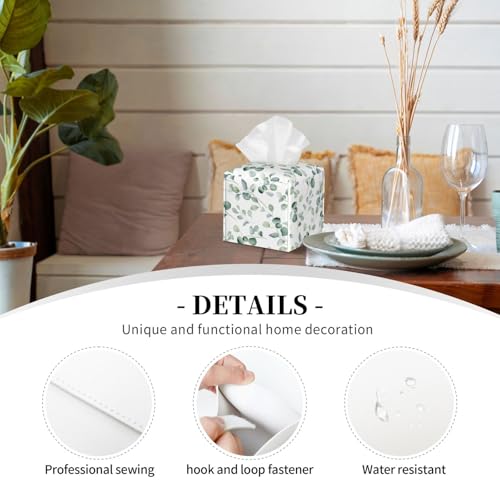 Mexpekil Square Tissue Box Cover With Green Eucalyptus Leaves Pattern - PU Leather Holder for Bathroom Car Napkins and Facial Dispenser - Cosy Home Interiors Mexpekil Square Tissue Box Cover With Green Eucalyptus Leaves Pattern - PU Leather Holder for Bathroom Car Napkins and Facial Dispenser - Image 3