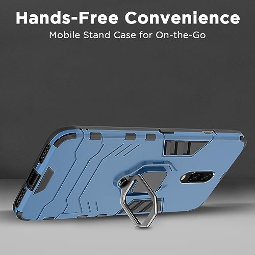 Image of Pikkme D5 Tough Armor Bumper Back Cover Case for Oneplus 7 |Ring Holder & Kickstand in-Built (Blue)