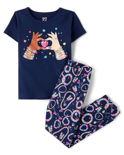 Image of The Children's Place Girls' 100% Cotton Short Sleeve Top and Pants,2 Piece Pajama Set