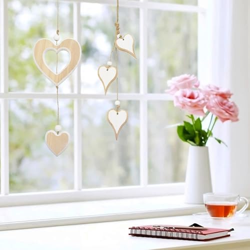 Auptiz 2 Stück Herz Deko Holz Anhänger, Doppelter Herzholz Hängedeko Deko-Anhänger, Dreifacher Herz Deko Hängen Geschenk für Wohnzimmer, Fenster, Schlafzimmer, Hochzeit
