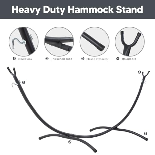 Image of SUNCREAT Portable Outdoor Hammock with Stand Included, Double Hammock with Tassel for Outside, Dark Gray