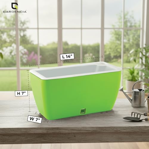Image of GARDENCIA Self Watering Flower Pots for Outdoor Indoor Gardening /Rectangle Big Plant Pot with Polypropylene UV Material /Decorative Modern Gamla (Pack of 1, Recta Big Green)