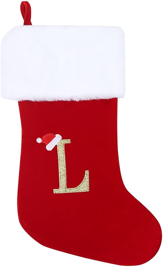 通用 Christmas Letter Stockings 20 Inches Soft Plush Monogram Xmas Rustic Personalized Stocking Embroidered Decoration for Decor