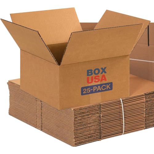 Image of BOX USA Shipping Boxes 12 inchL x 12 inchW x 6 inchH 25-Pack Flat Corrugated Cardboard Box for Packing, Moving and Storage