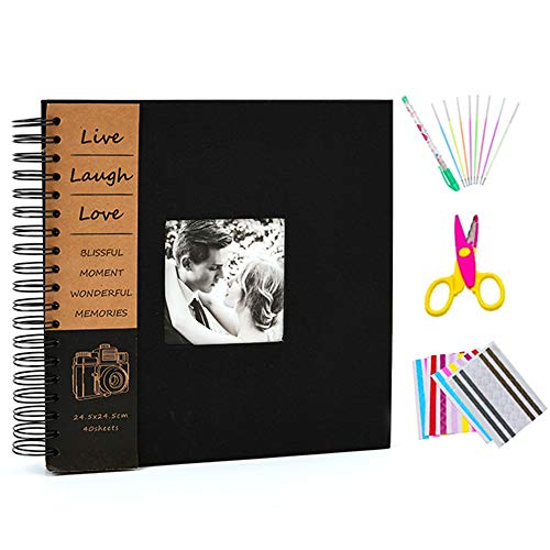 Álbum de Fotos DIY Scrapbook 40 Páginas Negras Kit con 8 bolígrafos Tijeras y 3 Hoja Esquinas de Fotos para Aniversario Navidad Regalo