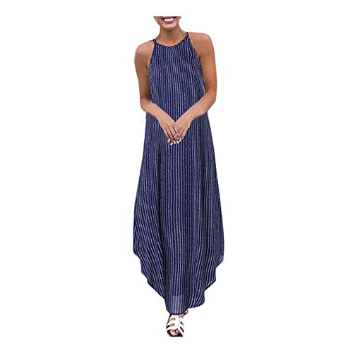 Ärmellose Kleider für Frauen Lässiger Sommer Gestreiftes Asymmetrisches Sommerkleid Träger Langes Böhmisches Kleid Weiß S, Damenkleidschuhe Sexy Kleid für Frauen T-Shirt Kleid Frauen Cover