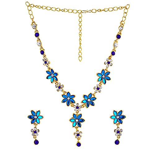 Estele Gehena Gold Plated Royal Blue Leaf Stone With Austrian Diamond Floral Necklace With Earrings For Women (B0B5788HZ1) Amazon Price History, Amazon Price Tracker