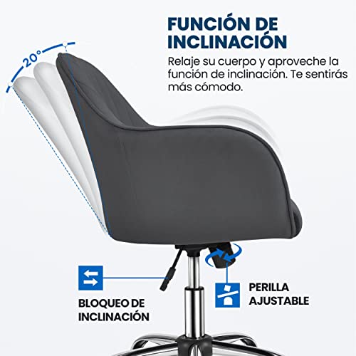 Yaheetech Silla de Oficina Ergonómica Reclinable Silla de Escritorio con Ruedas Giratorias de 360° Silla de Ordenador Ajustable en Altura con Asiento Acolchado Carga MAX 136 KG Gris Oscuro