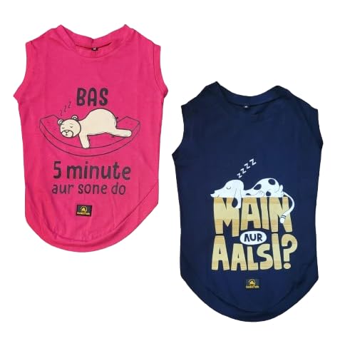 Golden Tails Printed Pet T-Shirts for Dogs and Cats, Hot Pink and Navy Blue, Set of 2 Tshirts (XXL, 22 Inches)