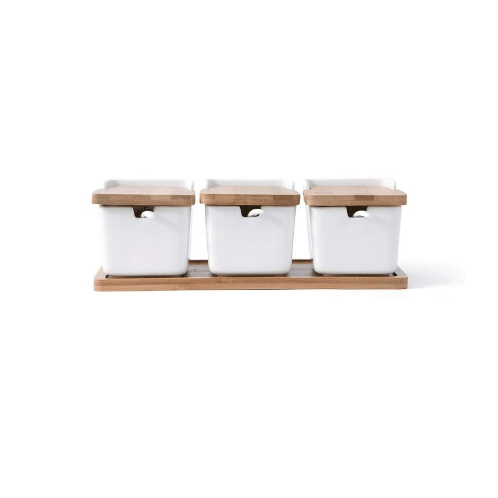 IANSHFKN Ceramic Condiment Bottle Spice Jar Salt Sugar Tea Container Storage Kitchen Household Seasoning Pot with Tray