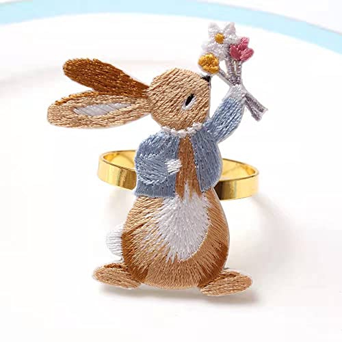 Mjsusidi Easter Napkin Rings Set Of 6, Bunny Napkin Rings Embroidered Rabbit Metal Handmade Rabbit Holders Rings Bunny Supplies Serviette Buckle Holder For Easter, Easter Dinner Party, Farmhouse Rings #TOP5