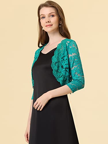 Allegra K Women's Elegant 3/4 Sleeve Sheer Floral Lace Shrug Top Small Jade Green #TOP2