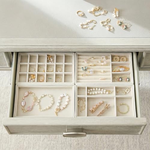 Image of Elsjoy 8 Pack Velvet Jewelry Trays, Stackable Jewelry Organizer Trays for Drawers, Beige Jewelry Storage and Display Tray Inserts for Necklaces, Rings, Earrings