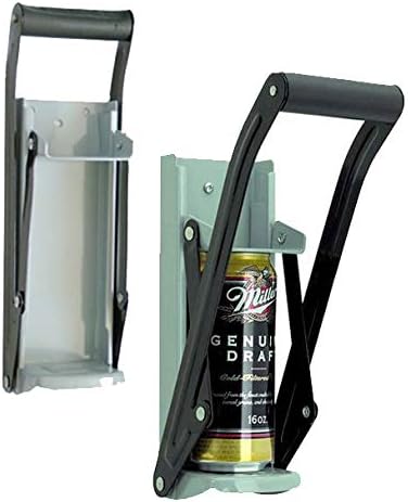 GLOW Set of 2 Premium Wall Mounted 2 in 1 Can Crusher and Bottle Opener – Heavy Duty Large 16oz 500ml Aluminium Drinking Tin Can Kitchen Recycle Tool with Soft Grip Foam Handle and Bottle Opener