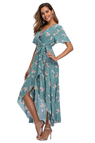 Image of VintageClothing Women's Wrap V Neck Floral Summer Dresses High Low Maxi Casual