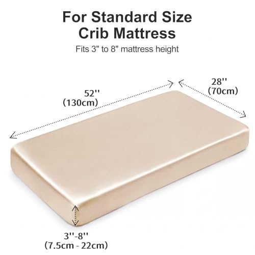 Image of Satin Crib Sheet for Baby Hair Care - Oeko-TEX Certified Silky Soft Fitted Mattress Cover 28x52 - Breathable & Gentle on Skin, Snug Fit for Standard Crib (Champagne)