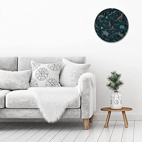 Australian Animals In Ethnic Style 12" Wooden Clock Silent Quartz Wall Clock Non-Ticking Digital Decorative Fashion Round #TOP2