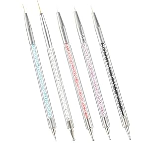 Smukdoo Nail Art Liner Brushes,5 Pcs Double Ended Dotting Tools Set,Manicure Drill Drawing Nails Brush,Nail Brush Pen…