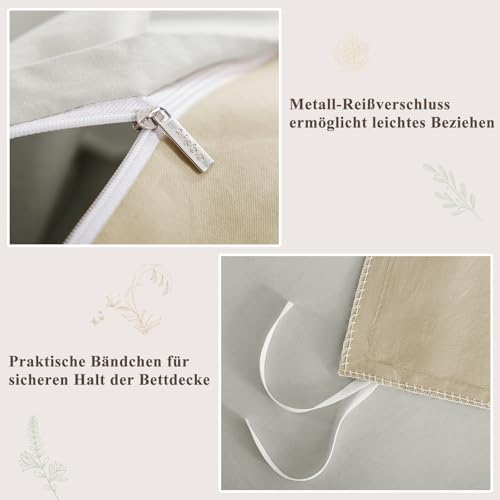 Aisbo Bettwäsche 140x200 Baumwolle - Bettwäsche-Sets Khaki Beige Wendebettwäsche Set mit Kissenbezug 80x80… – Ansicht 6