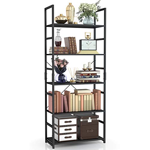 NUMENN 5 Tier Bookshelf, Tall Bookcase Shelf Storage Organizer, Modern Book Shelf for Bedroom, Living Room and Home Office, Black NUMENN 5 Tier Bookshelf, Tall Bookcase Shelf Storage Organizer, Modern Book Shelf for Bedroom, Living Room and Home Office, Black