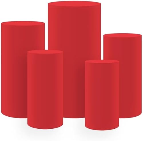 Juego de 5 fundas de elastano para pedestal cilíndrico, color rojo, para mesas cilíndricas redondas, cubiertas para soporte de exhibición de zócalo