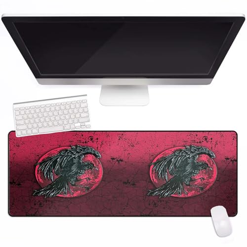 Tatuajes Vikingos 120x60cm Alfombrilla Raton Gaming con Costuras Anti-Desgaste Runa de Cuervo Impresa en 3D Tapete para Mouse Base de Goma Antideslizante Oficina Accesorios para Escritorio